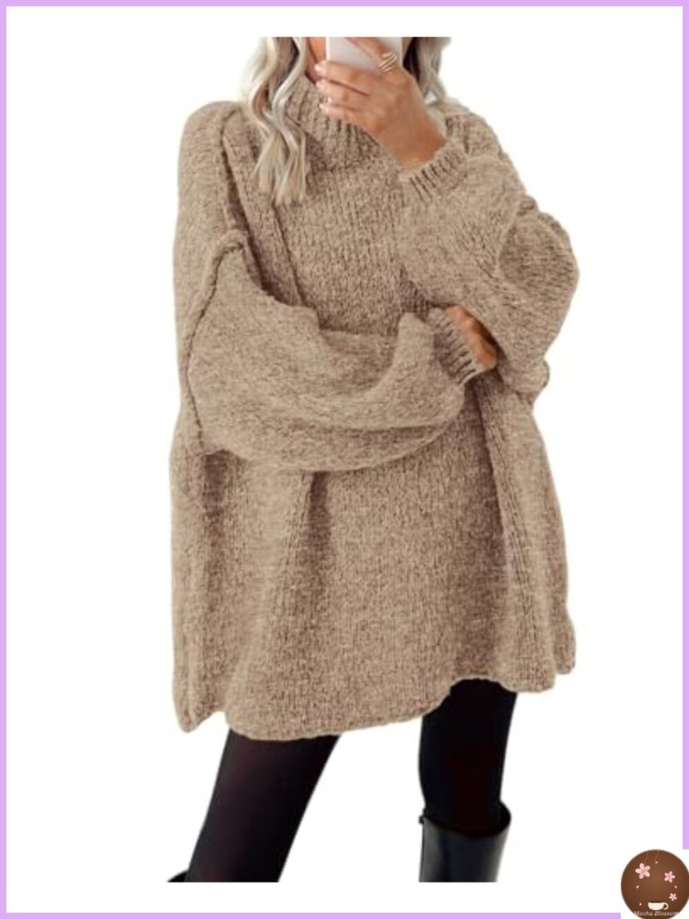 Mock Neck Cable Knit Oversized Sweater Long Sleeve Pullover